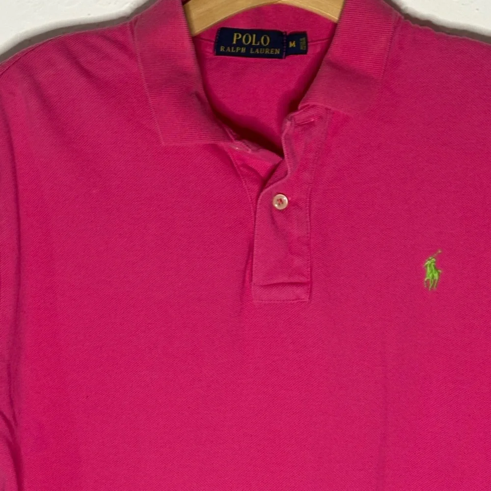 Polo Ralph Lauren Mens Polo Shirt Pink M Short Sleeve Collard Green‎ Pony